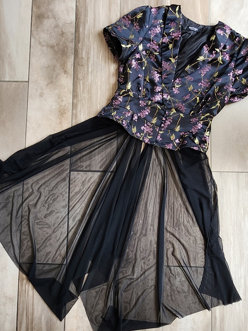Nasty Gal Collection asian insired top with black sheer tail